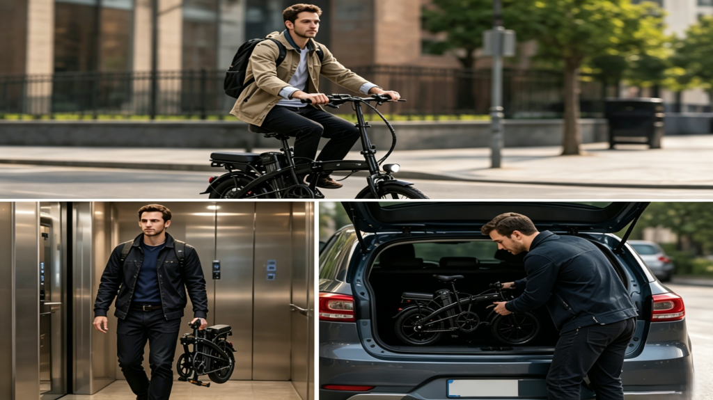 VersaTerk DD1 folding electric bicycle applicable scenarios: urban commuting, self-driving travel, takeaway delivery, home storage